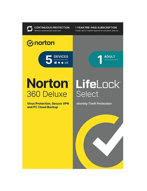 Norton 360 Deluxe With LifeLock Select - 1-Year / 5-Device - USA